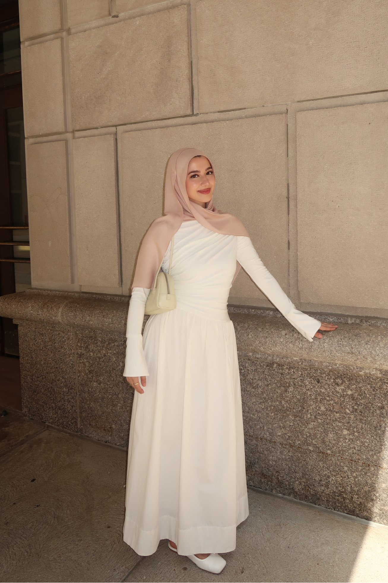 White Asymmetric Draped Dress