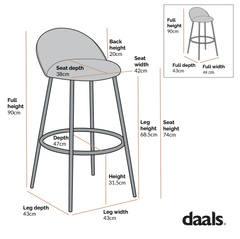 Barton Set of 2 Grey Velvet Upholstered Bar Stools with Contrast Piping