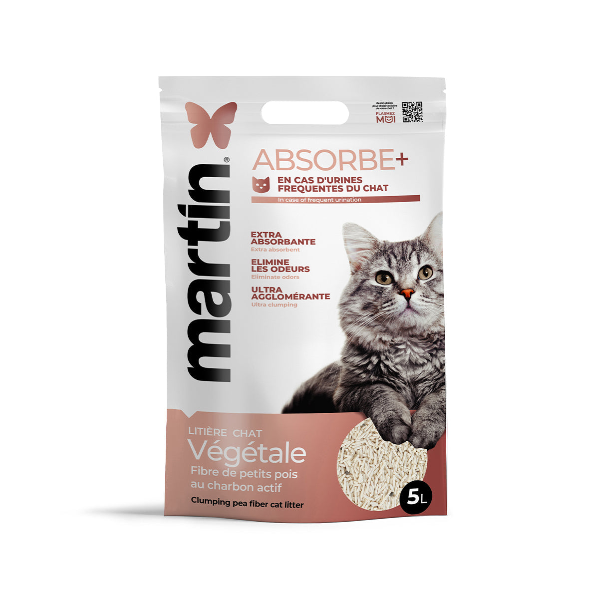 MARTIN ABSORBE+ LITIERE PETIT POIS CHARBON AGGLO 5L