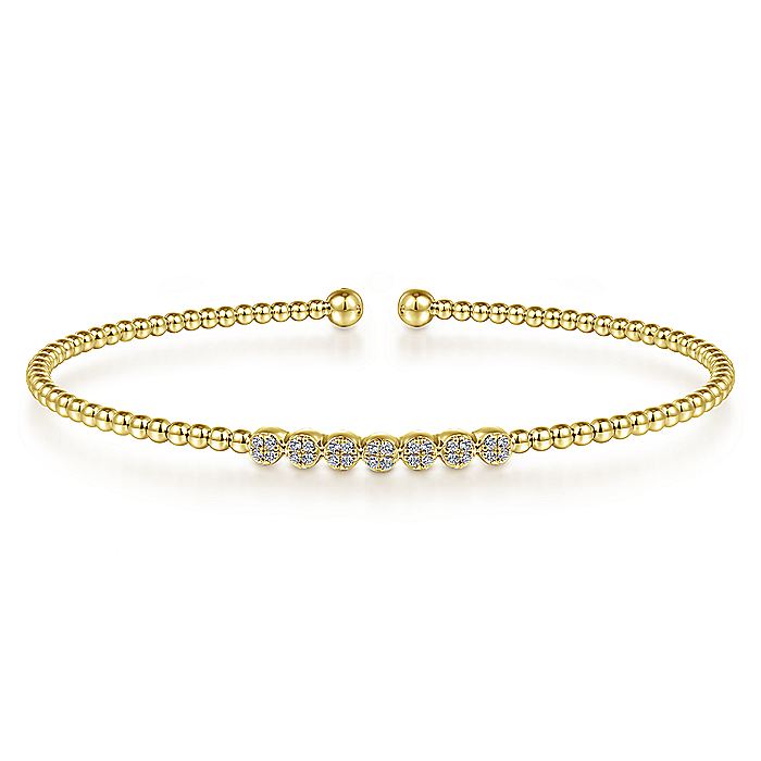 Gabriel & Co. BG4116-62Y45JJ 14K Yellow Gold Bujukan Bead Cuff Bracelet with Cluster Diamond Stations