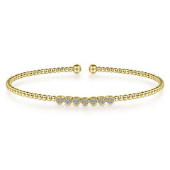 Gabriel & Co. BG4116-62Y45JJ 14K Yellow Gold Bujukan Bead Cuff Bracelet with Cluster Diamond Stations