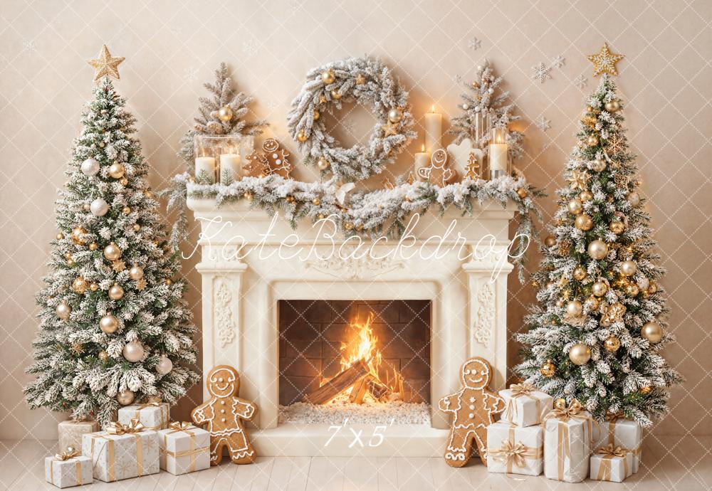 Kate Noël Cheminée Sapins Pain d'épice Toile de fond conçue par Emetselch - Kate Backdrop FR