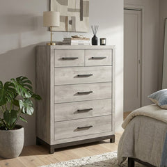 Deena 49 Inch 6 Drawer Tall Dresser Chest with Metal Handles, Light Gray - BM295549