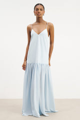 Flowing Dropped Waist Maxi Dress - Powder Blue