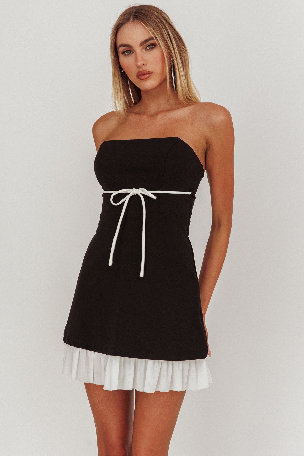 Statement Strapless String Tie Mini Dress Black by Selfie Leslie