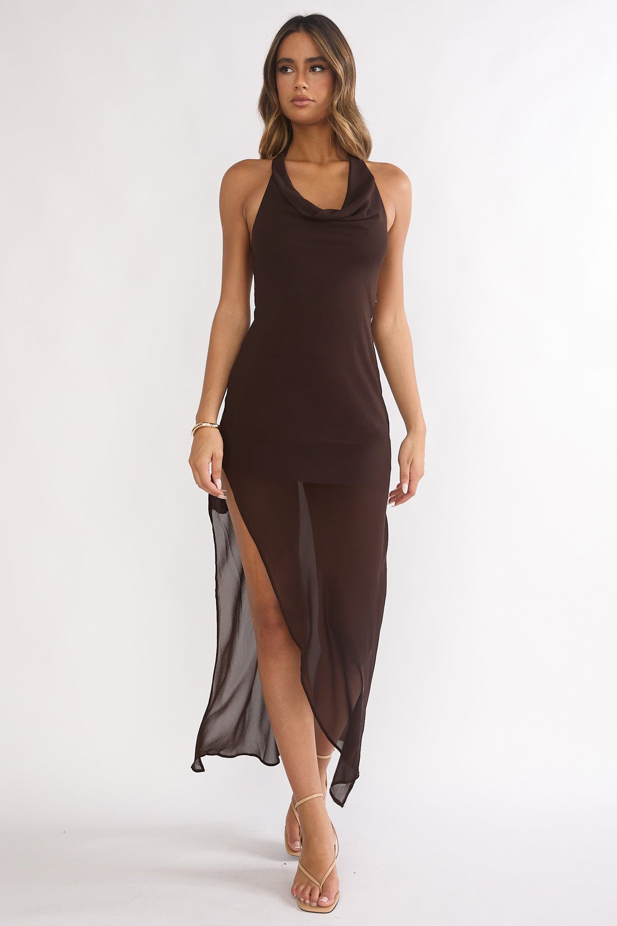 Make It Count Backless Cowl Maxi Dress Chocolate by Selfie Leslie