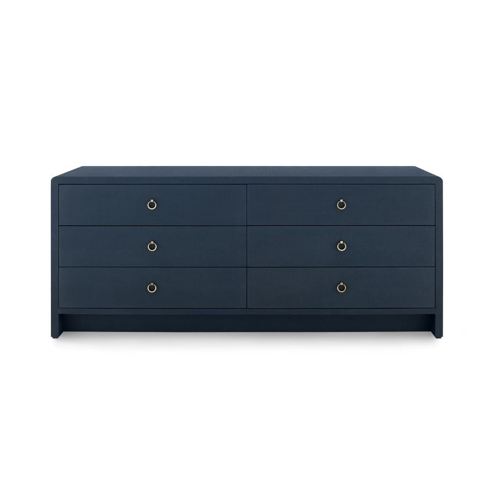 Blaine Large Navy Textured Linen Six Drawer Dresser