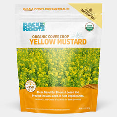 White and orange pouch of organic yellow mustard cover crop seeds with blooming mustard plants on the front. - Organic Yellow Mustard Cover Crop Seeds - Default Title - Back to the Roots
