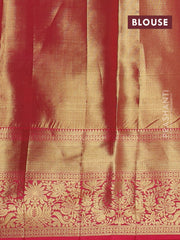 Pure kanchipuram tissue silk saree dual shade of gold and pink with allover zari woven brocade weaves and zari woven border