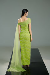 Light green crystal maxi dress by Happy Clothing, flowing fabric with elegant design, perfect for formal or special occasions.