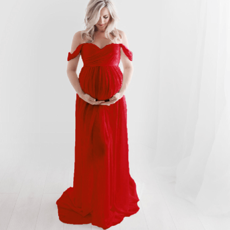Baby Exo Maternity Chiffon Yarn Photoshoot Bump Dresses - Maternity Photoshoot Dress-mpd2204022-Red • S