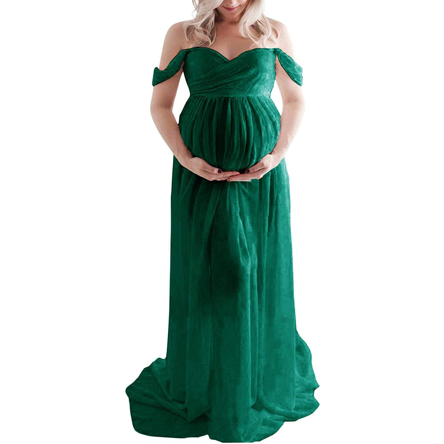 Baby Exo Maternity Chiffon Yarn Photoshoot Bump Dresses - Maternity Photoshoot Dress-mpd2204022-Dark Green • S