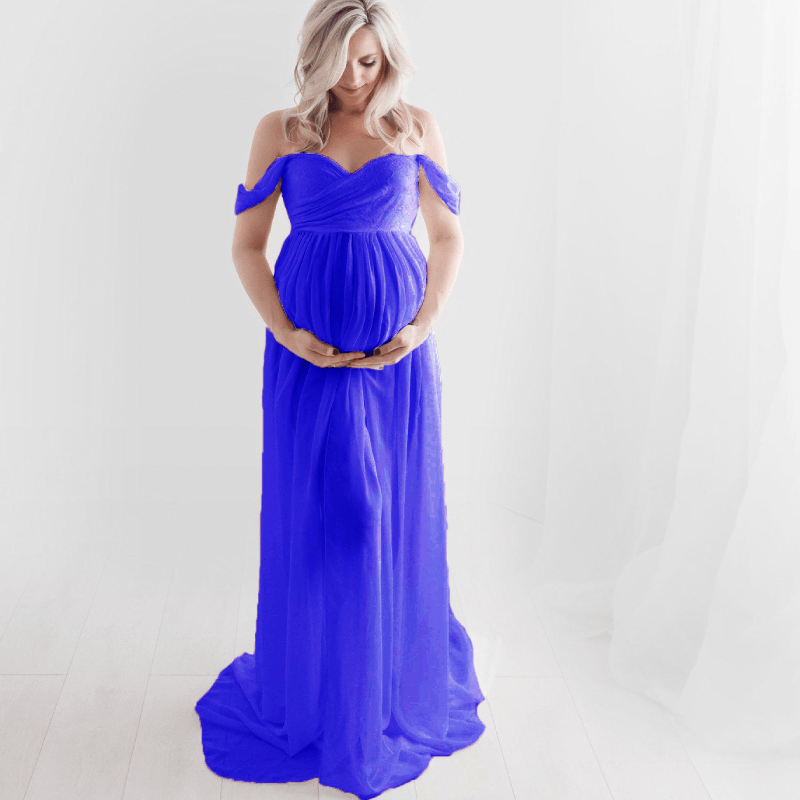 Baby Exo Maternity Chiffon Yarn Photoshoot Bump Dresses - Maternity Photoshoot Dress-mpd2204022-Blue • S