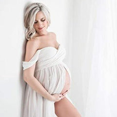 Baby Exo Maternity Chiffon Yarn Photoshoot Bump Dresses - Maternity Photoshoot Dress-mpd2204022-White • S