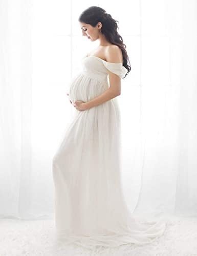 Baby Exo Maternity Chiffon Yarn Photoshoot Bump Dresses - Maternity Photoshoot Dress-mpd2204022-White • S