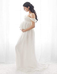Baby Exo Maternity Chiffon Yarn Photoshoot Bump Dresses - Maternity Photoshoot Dress-mpd2204022-White • S