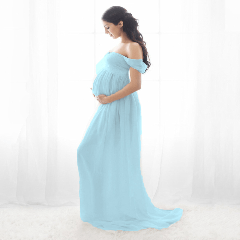 Baby Exo Maternity Chiffon Yarn Photoshoot Bump Dresses - Maternity Photoshoot Dress-mpd2204022-Light Blue • S
