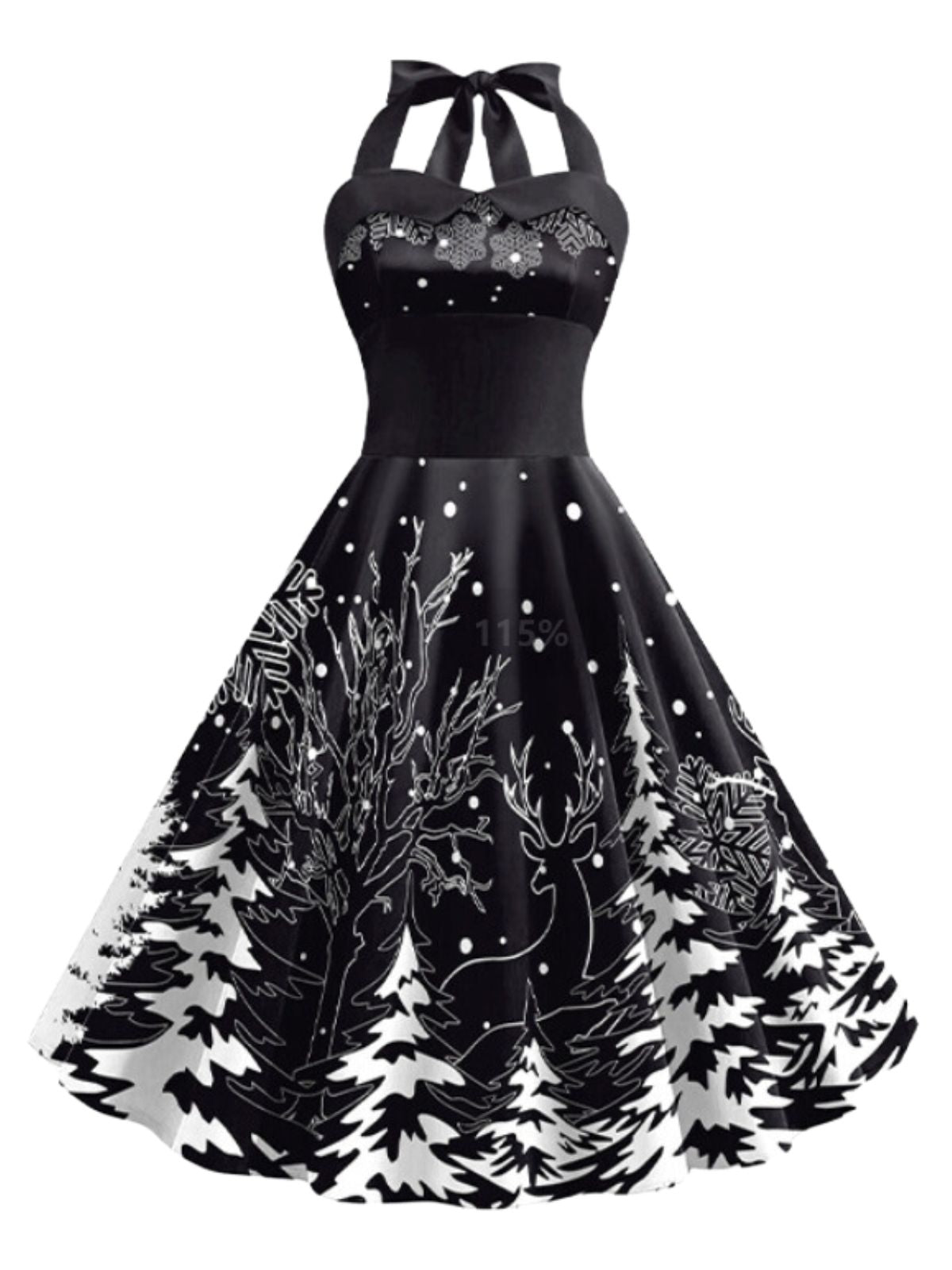 Black 1950s Christmas Halter Swing Dress: timeless style reimagined