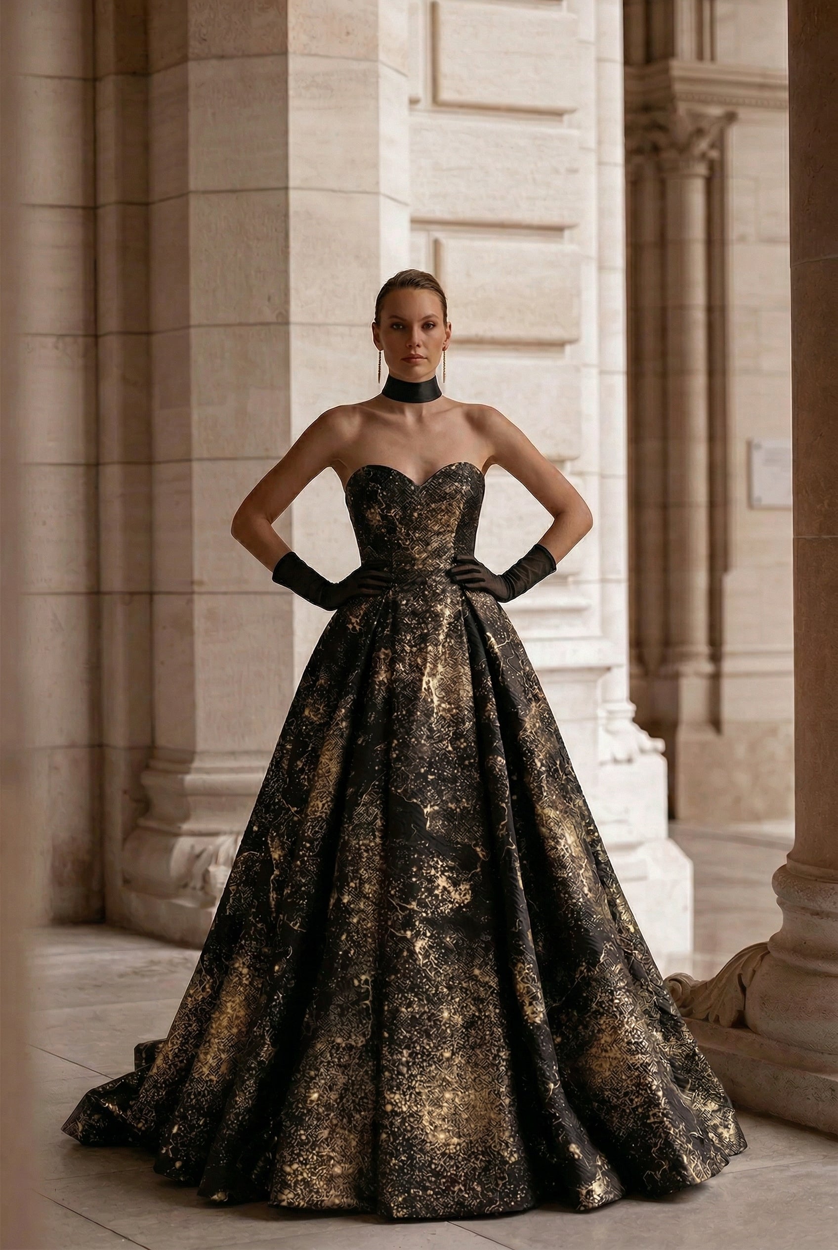 Black And Gold Gothic Wedding Dress With Sequin - Gothic Strapless Ball Gown Plus Size