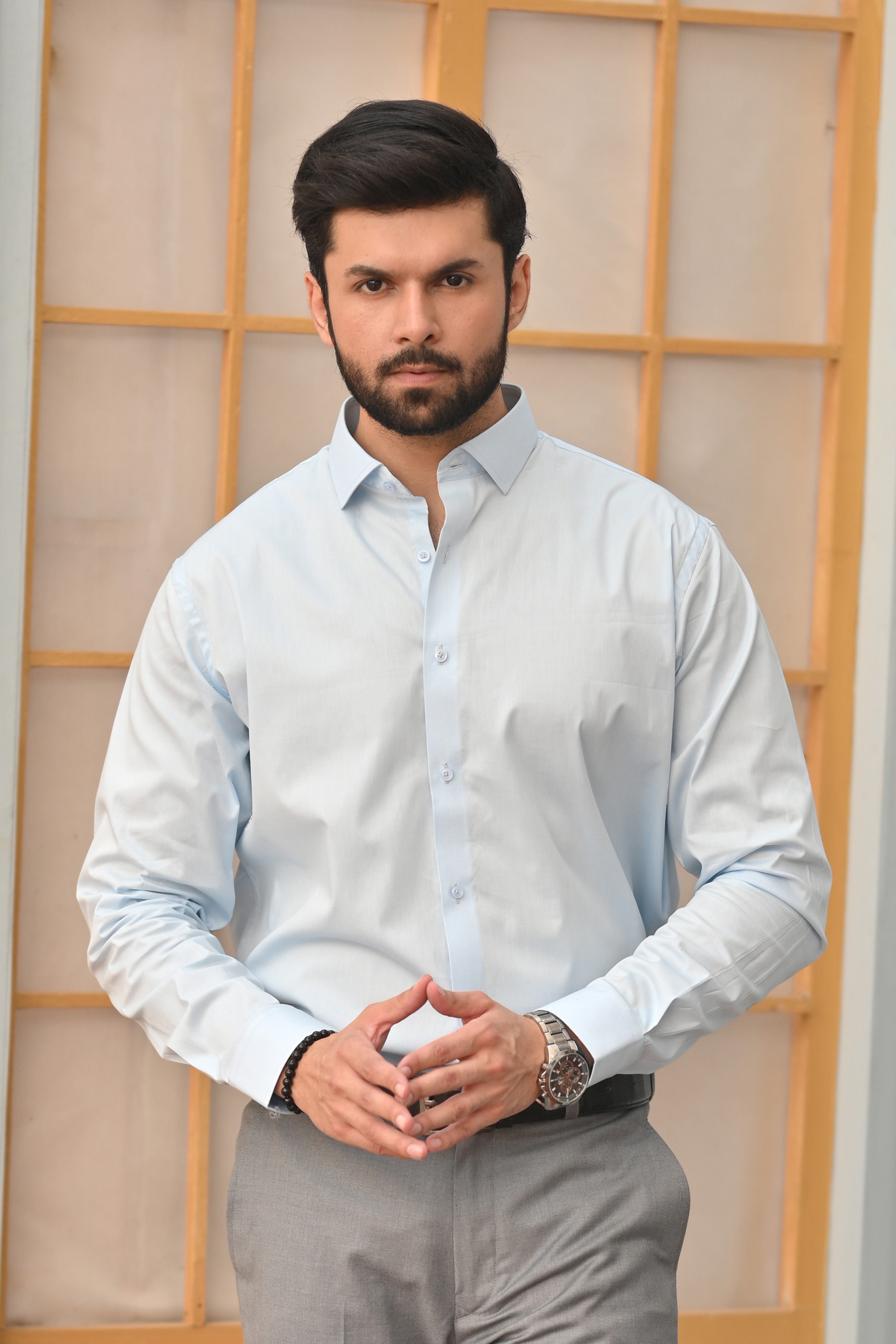 Powder Blue Plain Men's Dress Shirt