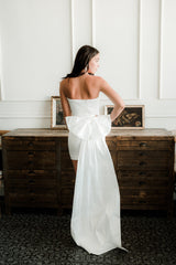 Blakely Bow Back Mini Dress with Train