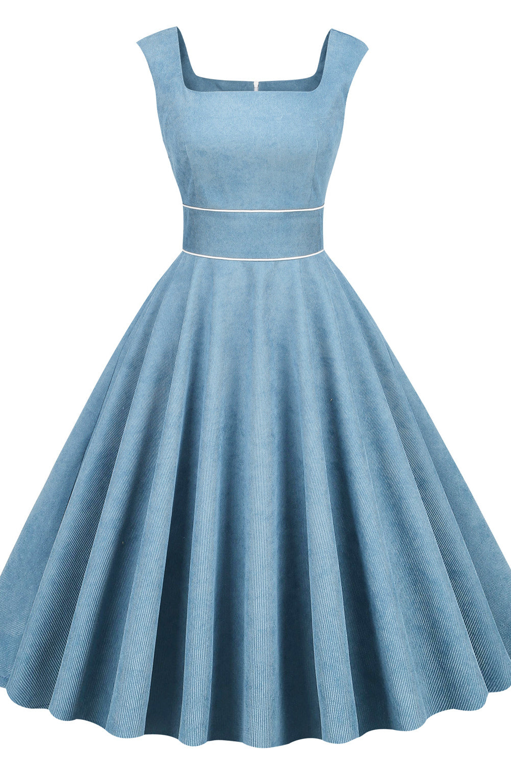 Blue 1950s Sleeveless Vintage Dress With Pockets