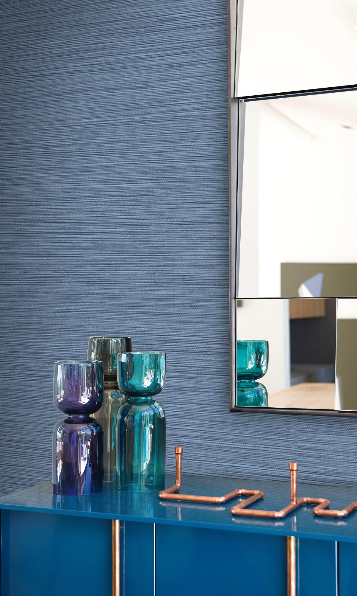 Blue  Horizontal Line Textured Vinyl Commercial Wallpaper C7559