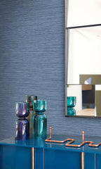 Blue  Horizontal Line Textured Vinyl Commercial Wallpaper C7559