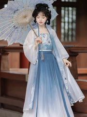 Blue and White Traditional chinese Song Dynasty Hanfu Dress