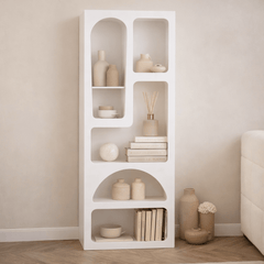 Boekenkasten - Boekenkast met organische vormen wit melamine Nolen 60x150x32 cm - Dimehouse