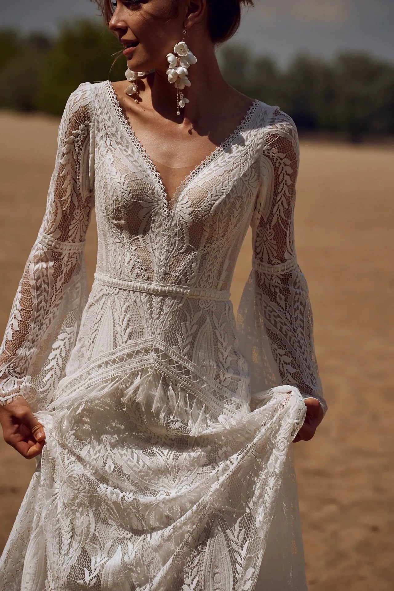 Bohemia Vintage Flare Sleeves Wedding Dress Beach Bridal Gown-Pgmdress