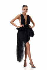 Shop  black dress - Perfect for special occasions | Bosmat Ruch Mesh Asymmetric Mini Dress In Black