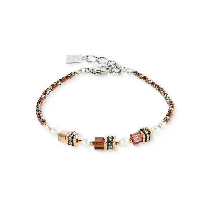 Bracciale Coeur de Lion GeoCUBE® in acciaio silver con cubi neri e cristalli bianchi brillanti - Alfano Gioielli