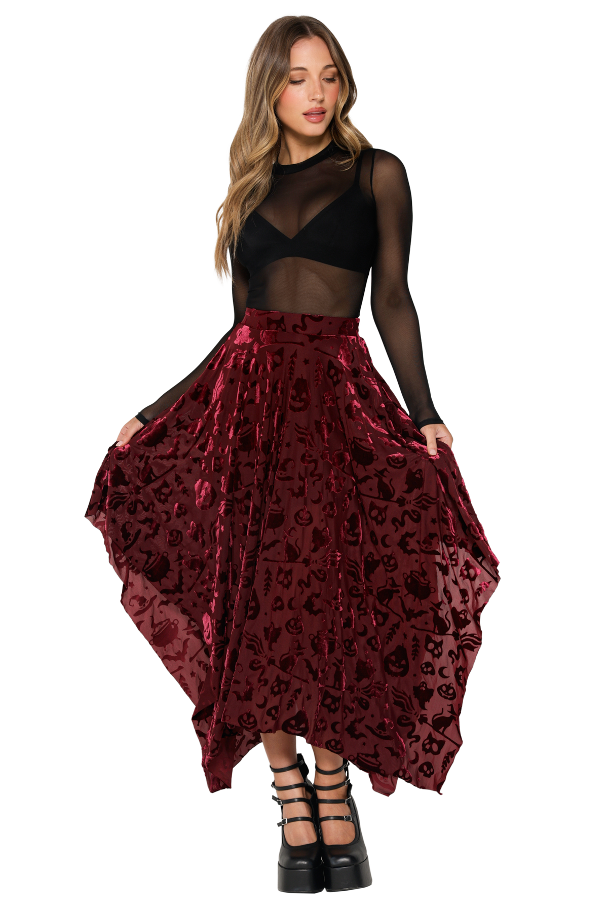 Burned Velvet Witch Handkerchief Skirt