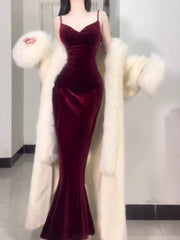 Niulatu Mermaid Straps Burgundy Long Evening Dress Prom Dresses Birthday Outfits HZ1110