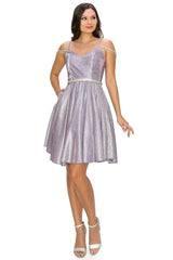 Metallic Short Party Dress by Cinderella Couture USA AS8014J-LILAC