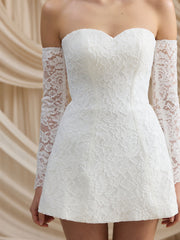 CHARLOTTE MILLS CIARA - Strapless ivory corded lace mini dress