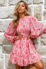 Marja Long Balloon Sleeve Shirred Dress Floral Print Pink by Selfie Leslie