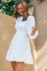 Secret Garden Long Sleeve Smocked Bodice Dress White by Selfie Leslie