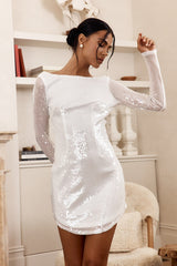Karma Long Sleeve Keyhole Back Sequin Dress White by Selfie Leslie