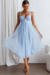 Surreal Lace-Up Back Tulle Midi Dress Blue by Selfie Leslie
