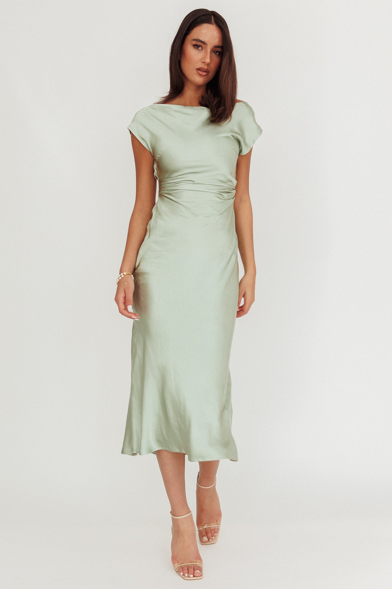 Loveland Cap Sleeve Cowl Back Midi Dress Sage by Selfie Leslie