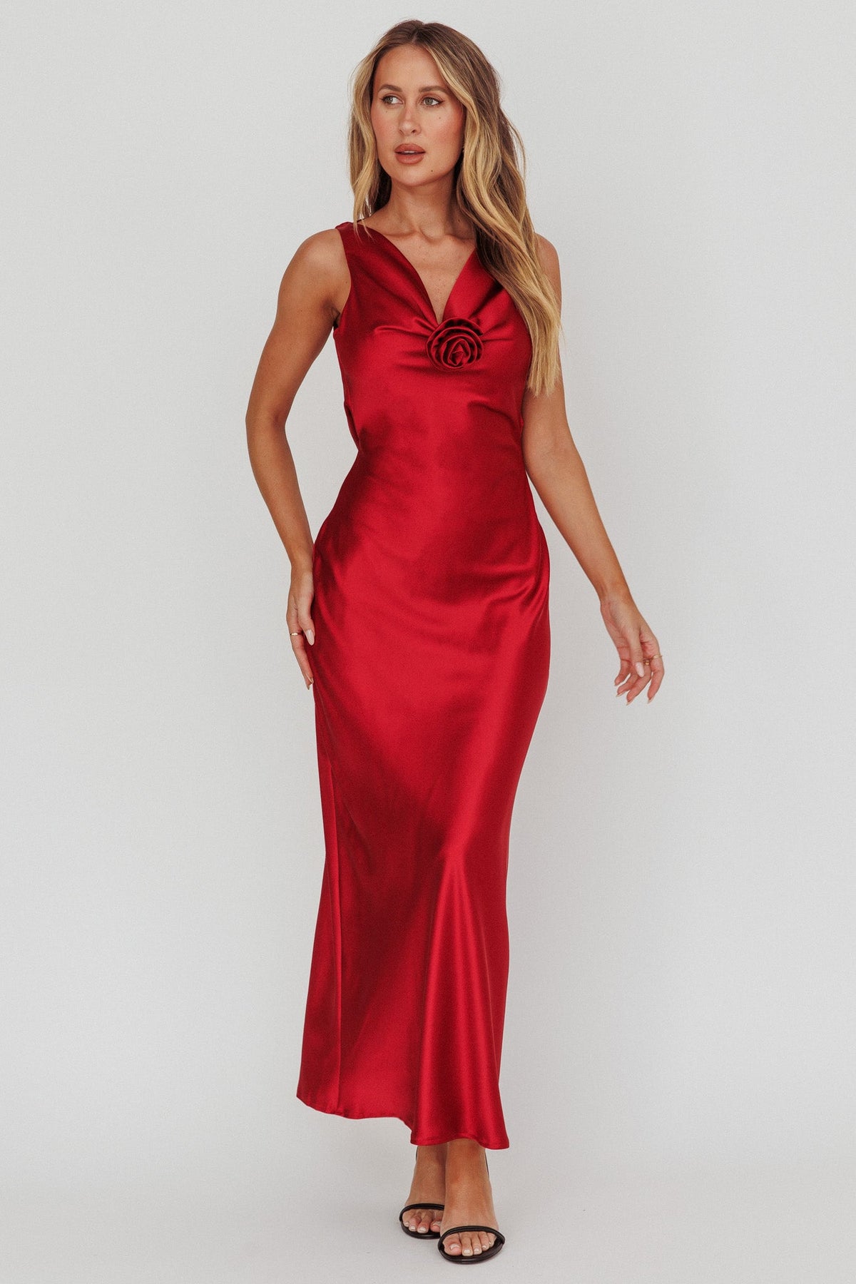 Isabella Satin Backless Maxi Dress Wine by Selfie Leslie