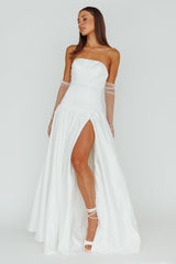 Verily Diamante Drop Waist Maxi Dress White by Selfie Leslie