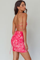 Spring Fever Lace-Up Back Mini Dress Floral Pink by Selfie Leslie