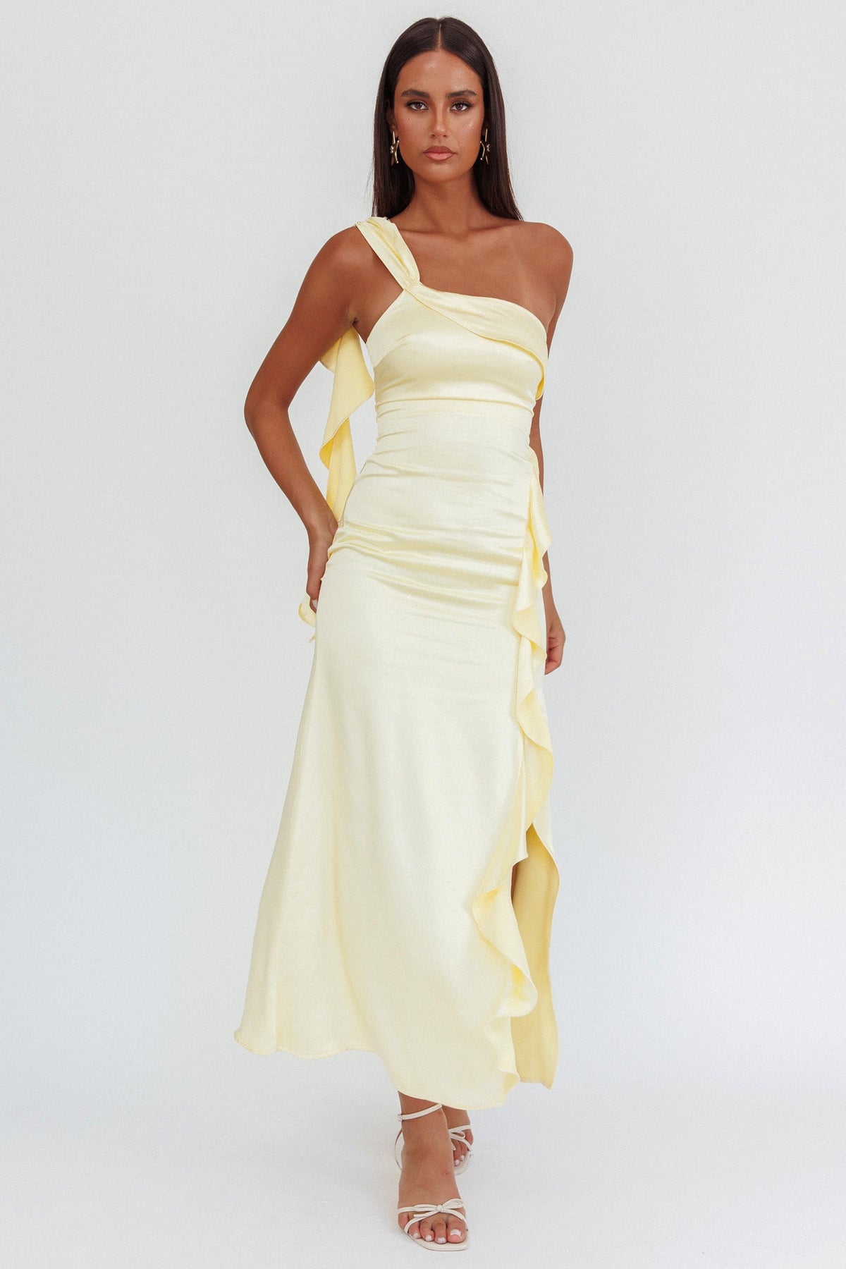 Carmel One-Shoulder Split Maxi Dress Butter by Selfie Leslie