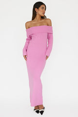 Winter Wonder Off-Shoulder Knit Maxi Dress Pink by Selfie Leslie