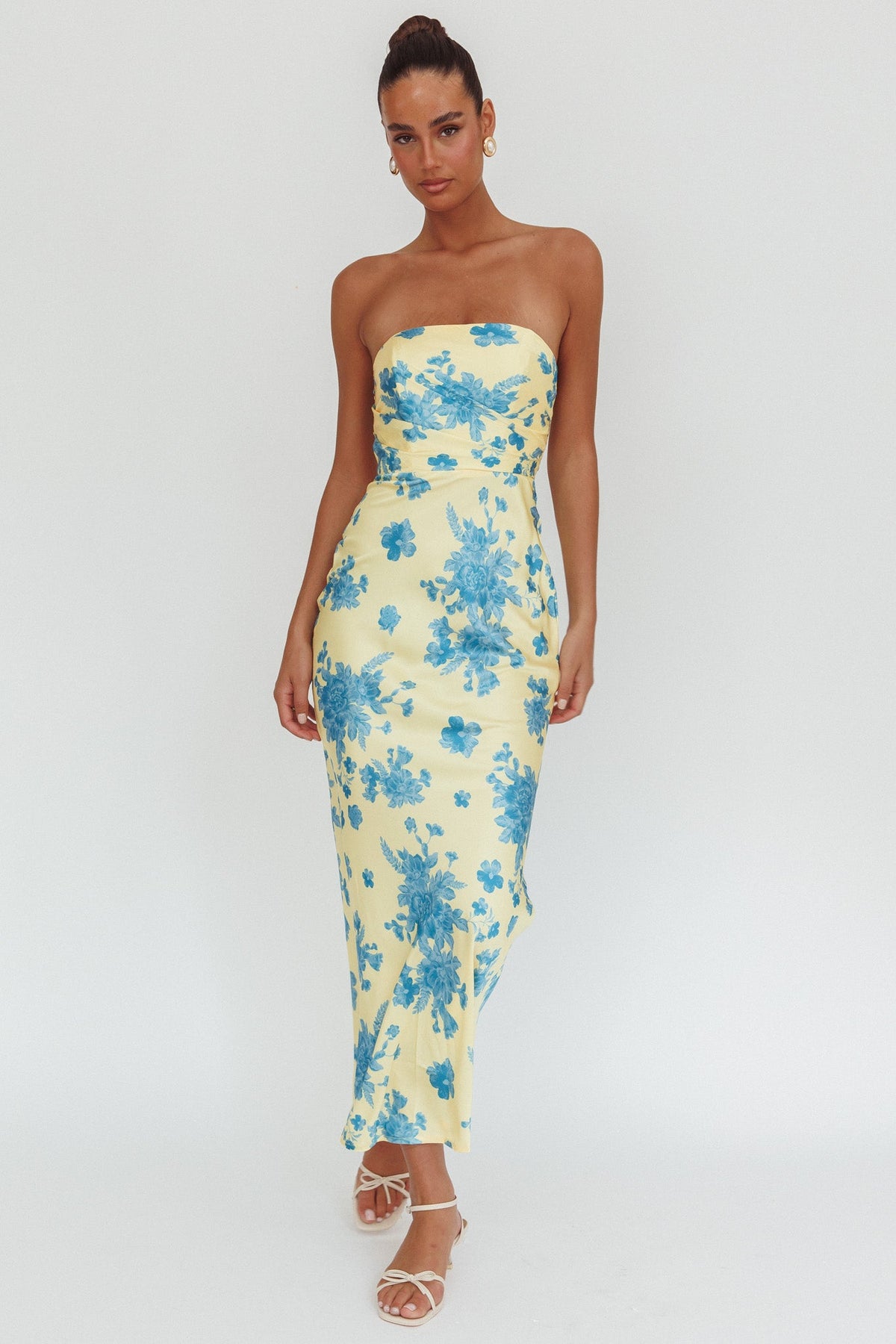 City Of Stars Strapless Maxi Dress Floral Yellow by Selfie Leslie