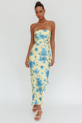 City Of Stars Strapless Maxi Dress Floral Yellow by Selfie Leslie