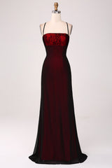Zwart Rood Schede Bruidsmeisje Jurk met Lace-up Terug
